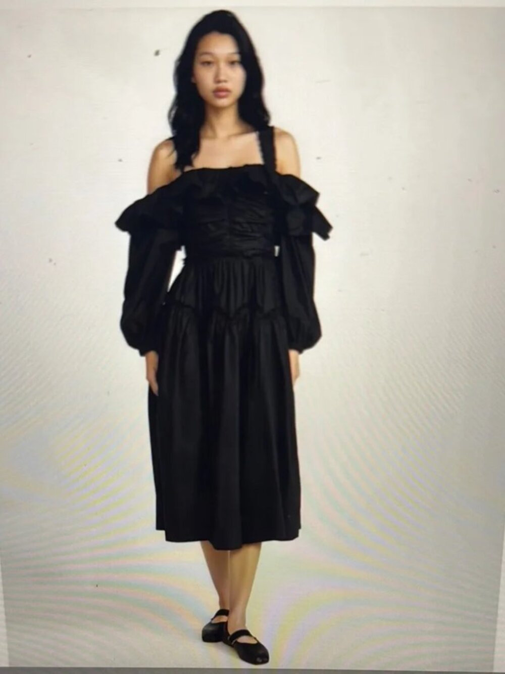Ulla Johnson Black Caprice Dress Balloon sleeve Off Shoulder Ruffle Midi Maxi 4 - Picture 3 of 15